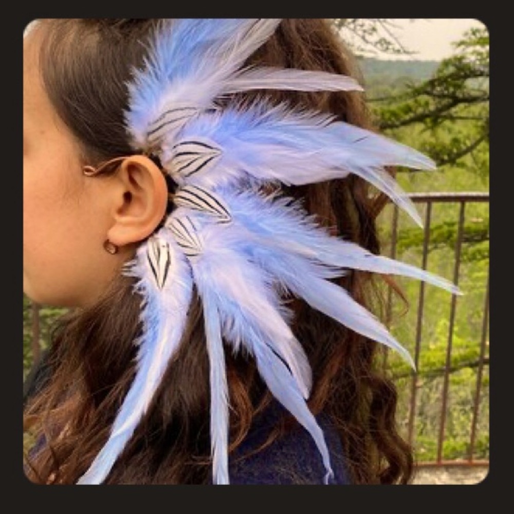 Light Blue Feather Ear Cuff